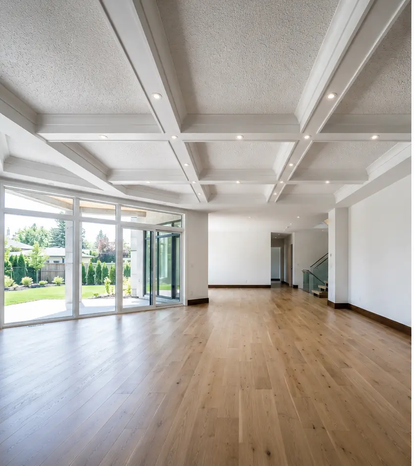 Textured coffered ceiling before refinishing